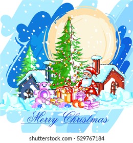 easy to edit vector illustration of Santa Claus with gift for Merry Christmas holiday celebration