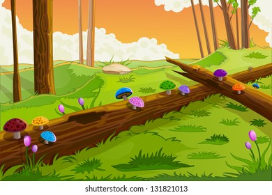 easy to edit vector illustration of scenic beauty of fairy tale with colorful mushroom