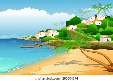 easy to edit vector illustration of  sea beach backwater landscape