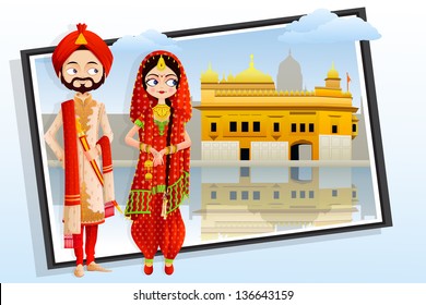 easy to edit vector illustration of Sikh wedding couple