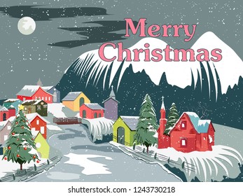 easy to edit vector illustration of snowy landscape wintertime background for Merry Christmas Holiday