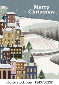 easy to edit vector illustration of snowy landscape wintertime background for Merry Christmas Holiday