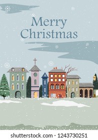 easy to edit vector illustration of snowy landscape wintertime background for Merry Christmas Holiday