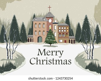 easy to edit vector illustration of snowy landscape wintertime background for Merry Christmas Holiday