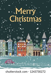 easy to edit vector illustration of snowy landscape wintertime background for Merry Christmas Holiday