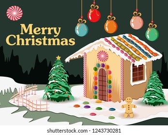 easy to edit vector illustration of snowy landscape wintertime background for Merry Christmas Holiday