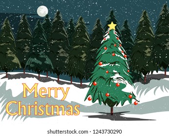 easy to edit vector illustration of snowy landscape wintertime background for Merry Christmas Holiday