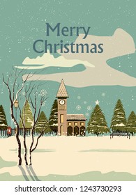 easy to edit vector illustration of snowy landscape wintertime background for Merry Christmas Holiday