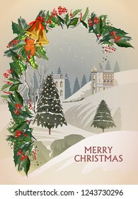 easy to edit vector illustration of snowy landscape wintertime background for Merry Christmas Holiday