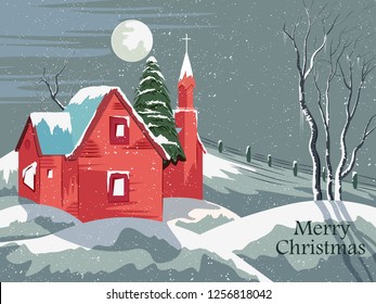 easy to edit vector illustration of snowy landscape wintertime background for Merry Christmas Holiday