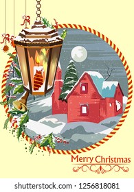 easy to edit vector illustration of snowy landscape wintertime background for Merry Christmas Holiday