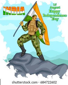 easy to edit vector illustration of Soldier on Indian Independence Day celebration background