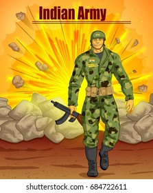 easy to edit vector illustration of Soldier on Indian Independence Day celebration background