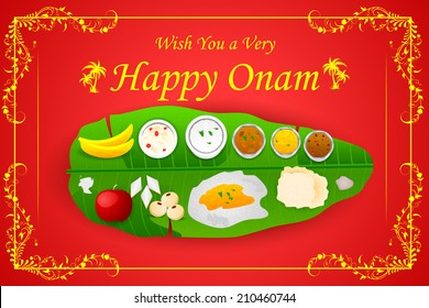 easy to edit vector illustration of south Indian meal for Onam festival