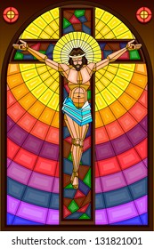 easy to edit vector illustration of stained glass painting of Jesus Christ Crucifixion