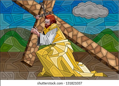 easy to edit vector illustration of stained glass painting of Jesus Christ