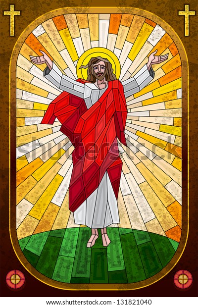 イエス キリストのステンドグラスの絵のベクターイラストを簡単に編集できる のベクター画像素材 ロイヤリティフリー