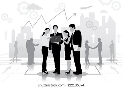 easy to edit vector illustration of successful businessteam planning work