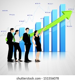 easy to edit vector illustration of successful business team infront of graph