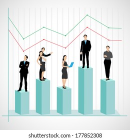 easy to edit vector illustration of successful business team on graph