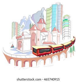 easy to edit vector illustration of Switzerland cityscape