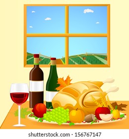 easy to edit vector illustration of Thanksgiving Dinner