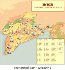 easy to edit vector illustration of Thermal Power Plant Map Of India
