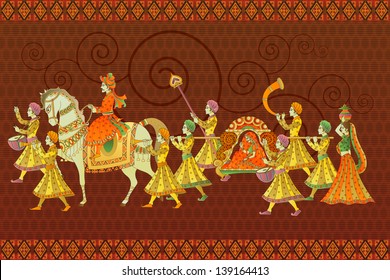 easy to edit vector illustration of traditional Indian wedding barati