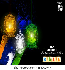 easy to edit vector illustration of Tricolor Diya on Indian Independence Day celebration background