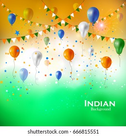 easy to edit vector illustration of Tricolor balloon flying on Indian Background