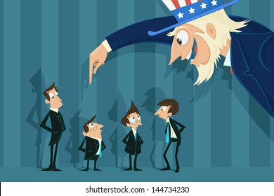 easy to edit vector illustration of Uncle Sam doing job recruitment