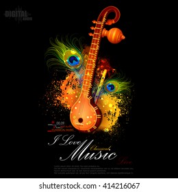 easy to edit vector illustration of veena and flute of Indian classical music