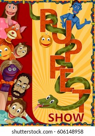 easy to edit vector illustration of Vintage retro Puppet Show banner poster design