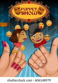 easy to edit vector illustration of Vintage retro Puppet Show banner poster design