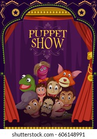 easy to edit vector illustration of Vintage retro Puppet Show banner poster design