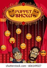 easy to edit vector illustration of Vintage retro Puppet Show banner poster design