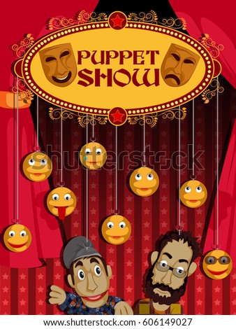 easy to edit vector illustration of Vintage retro Puppet Show banner poster design