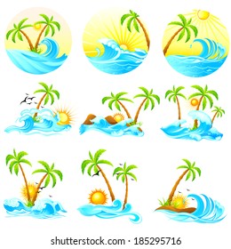 easy to edit vector illustration of waves with palm tree