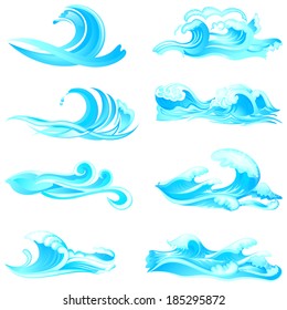 easy to edit vector illustration of waves collection