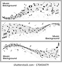 easy to edit vector illustration of wavy music notes banner
