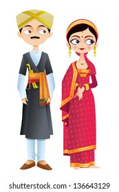 easy to edit vector illustration of wedding couple of Karnataka