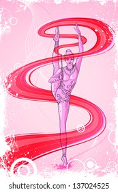 easy to edit vector illustration of woman rhythmic gymnastics with ribbon