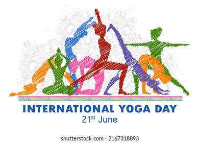 easy to edit vector illustration of women doing asana exercise for International Yoga Day celebration on 21 June