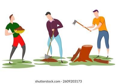 easy to edit vector illustration of worker doing Agriculture and Farming for Agribusiness in Rural landscape