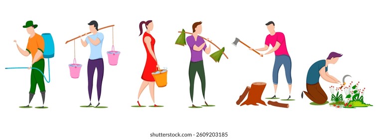 easy to edit vector illustration of worker doing Agriculture and Farming for Agribusiness in Rural landscape