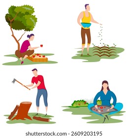 easy to edit vector illustration of worker doing Agriculture and Farming for Agribusiness in Rural landscape