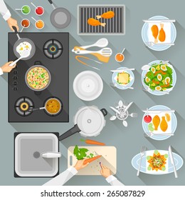 easy to edit vector illustration of working table of chef