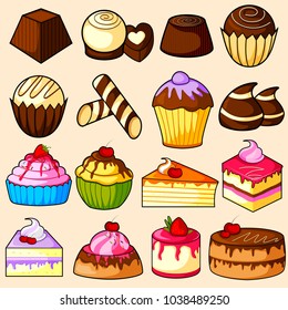 easy to edit vector illustration of yummy Chocolate and cake collection