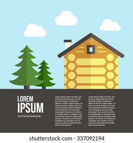 Easy to edit vector template for woodwork industry with modern log house. Modern design element for flyer template, advertisement or commercial add.