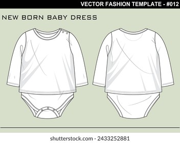 FÁCIL EDITABLE MODA TÉCNICA PLANA BOCETO ILUSTRACIÓN DISEÑO DE VESTIDO DE BEBÉ RECIÉN NACIDO